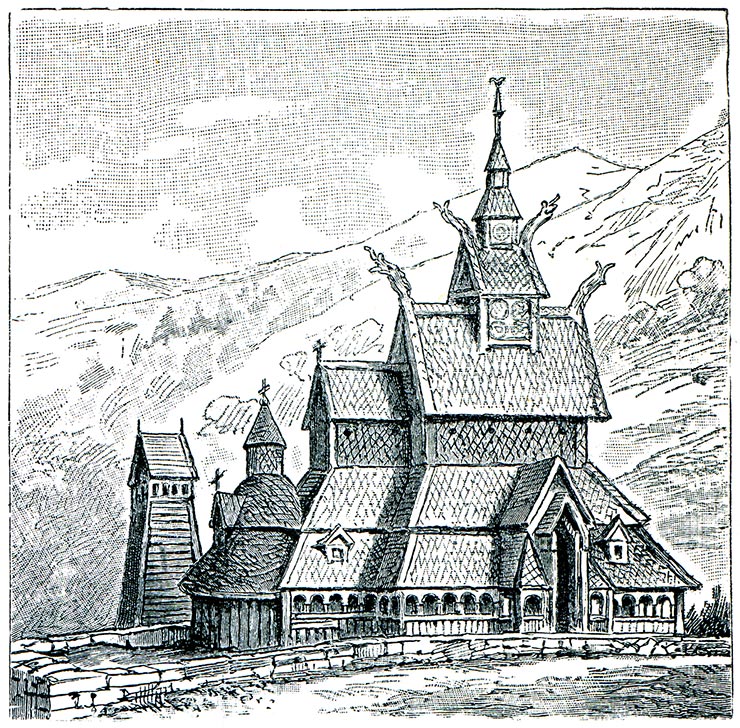 A pencil drawing of Norway's beautiful Borgund Stave Church