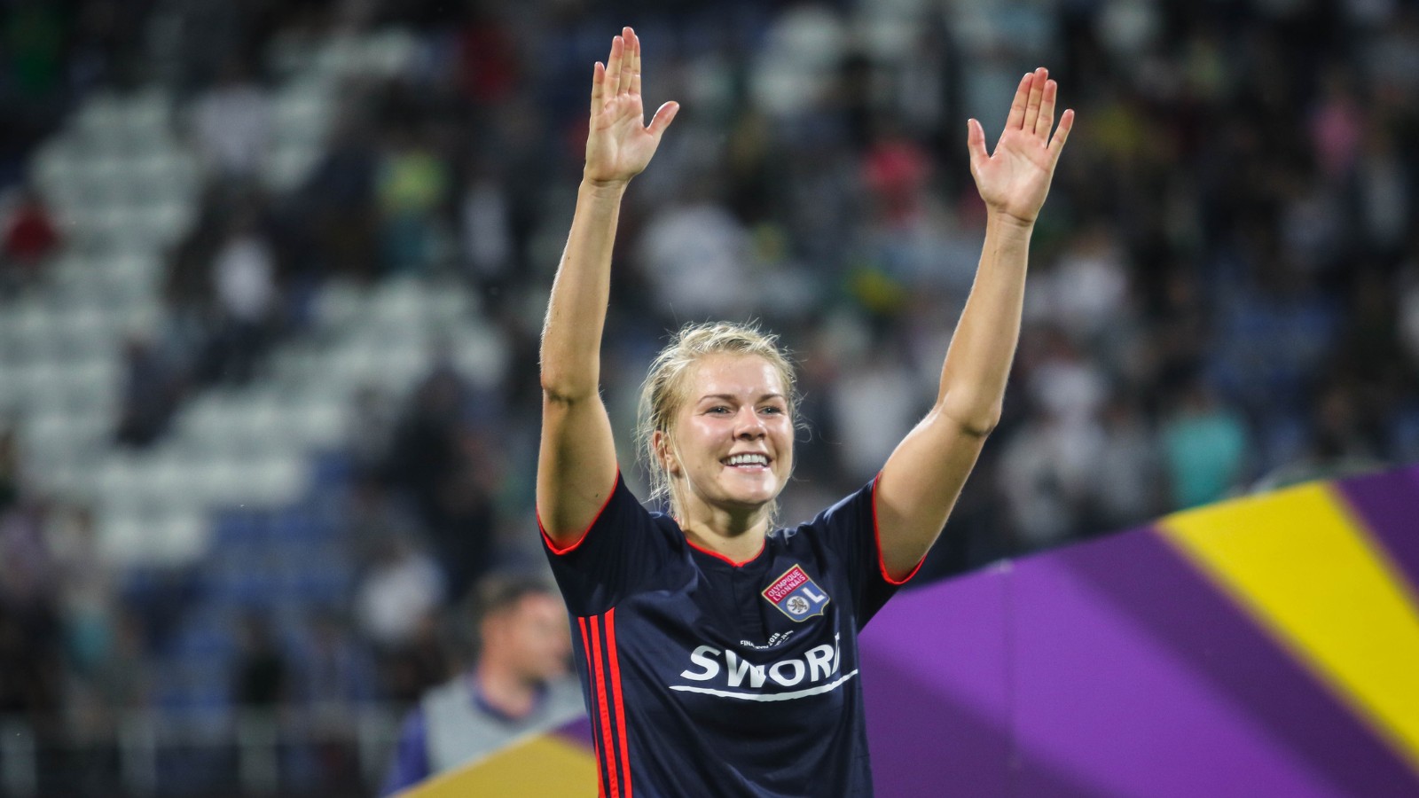Norwegian footballer Ada Hegerberg playing for Olympique Lyonnais. Photo: Oleh Dubyna / Shutterstock.com.