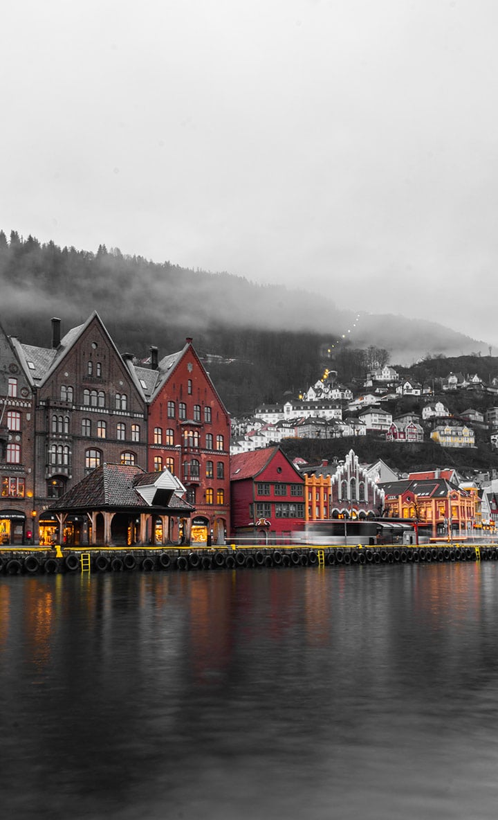 Cloudy Bergen waterfront