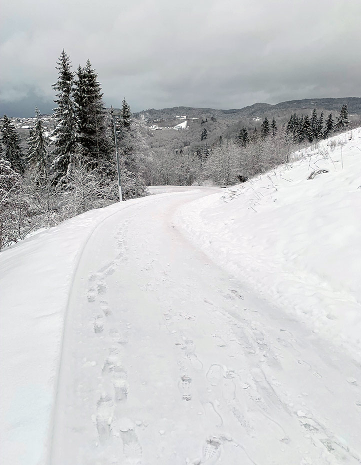 Downhill snowy trail