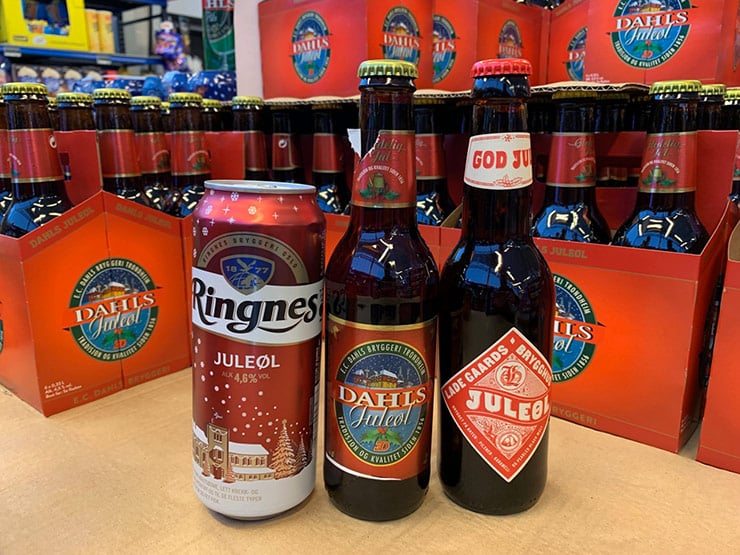 Norwegian christmas beers available in a supermarket