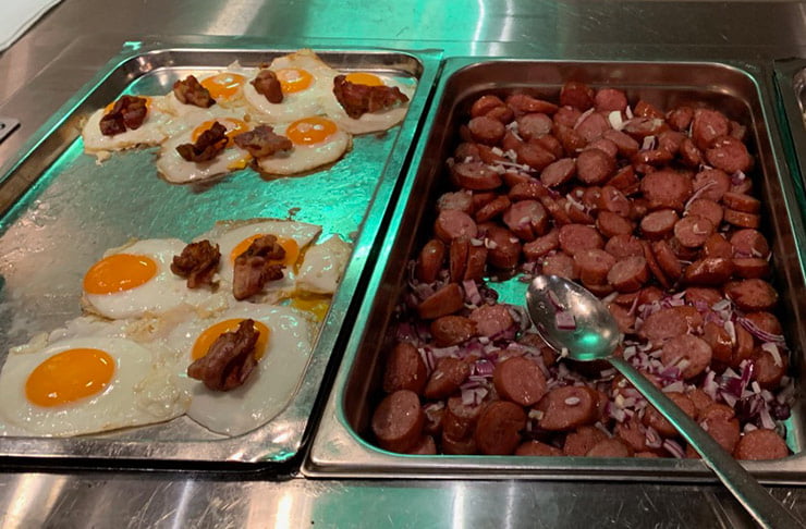 Bacon, eggs and sausages on the MS Vesterålen in Norway