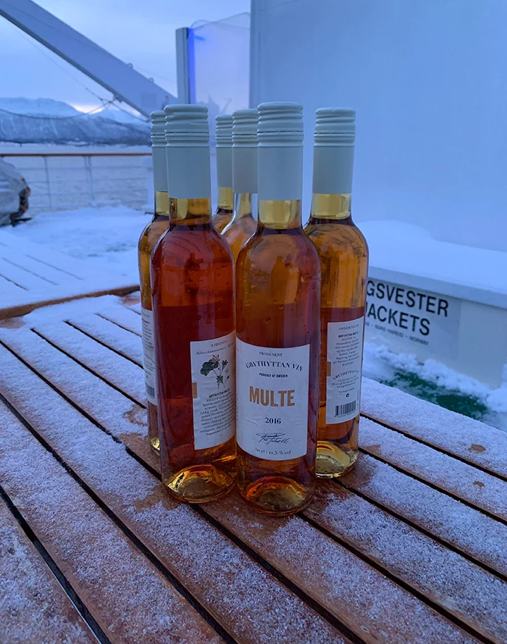 Cloudberry wine out on deck for the Arctic Circle ceremony