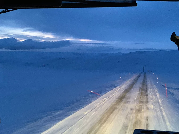 Driving to Nordkapp in the winter