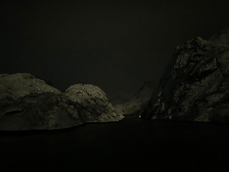 Entrance to the Trollfjord by midnight