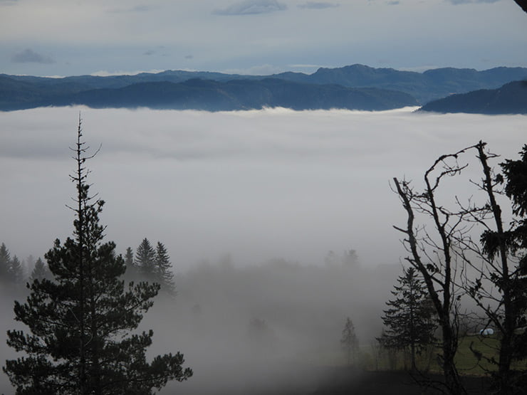 Fog fills Gauldalen valley in Trøndelag, central Norway