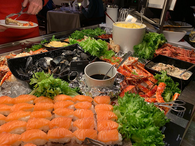 Part of the seafood buffet on the Hurtigruten vessel MS Vesterålen