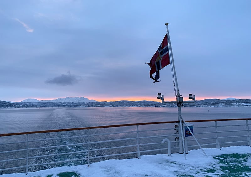 Midday in northern Norway in January, just after leaving the port of Finnsnes