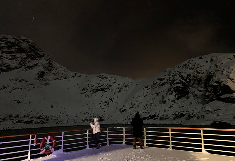 Calling at Stamsund at night on the MS Vesterålen