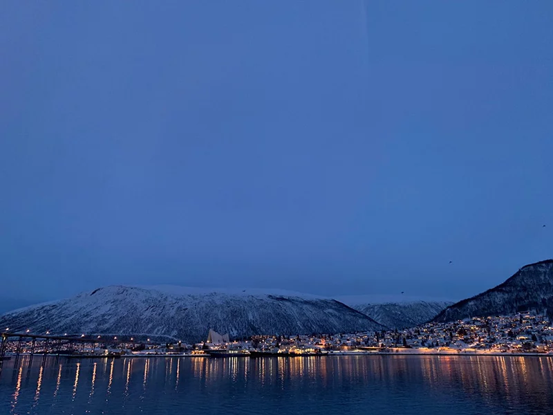 Tromsø bridge and Tromsdalen bathed in blue winter light