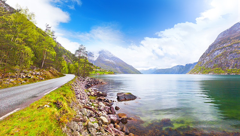 Exploring the coastline of the Hardangerfjord in Norway