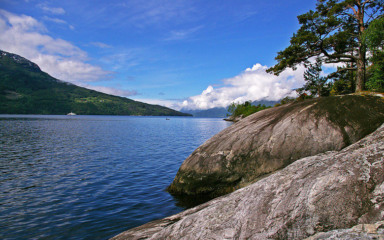 The coastline of Norway's Hardangerfjord