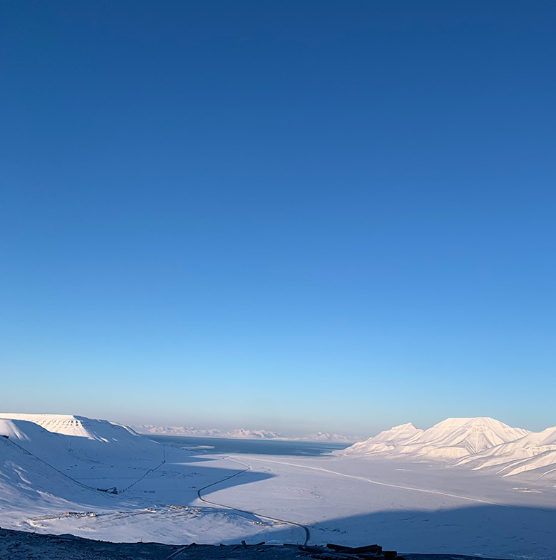 Svalbard's Adventdalen in the winter light of March