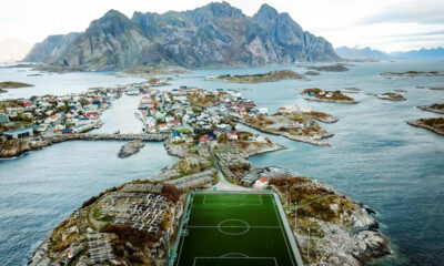 The incredible setting of the football ground in Henningsvær, Lofoten, Norway