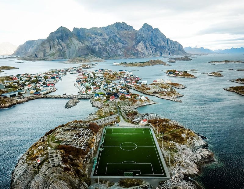 The incredible setting of the football ground in Henningsvær, Lofoten, Norway