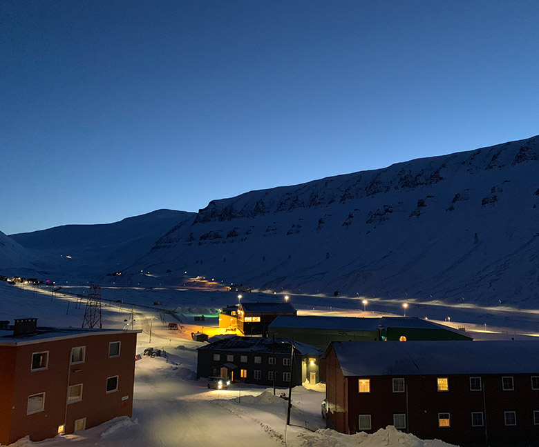 Longyearbyen during the blue hour in the late winter