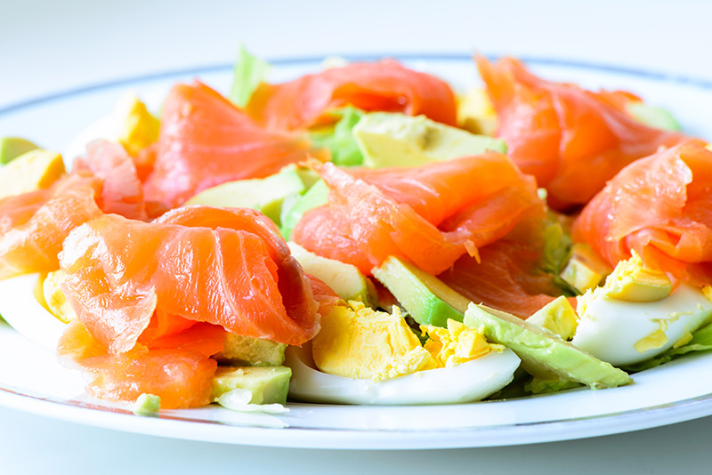 Norwegian food is dominated by seafood. Here is a typical salmon salad.