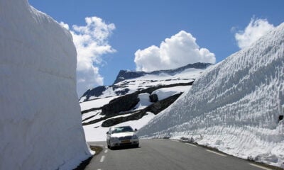 The Aurlandsfjellet snow road in Norway