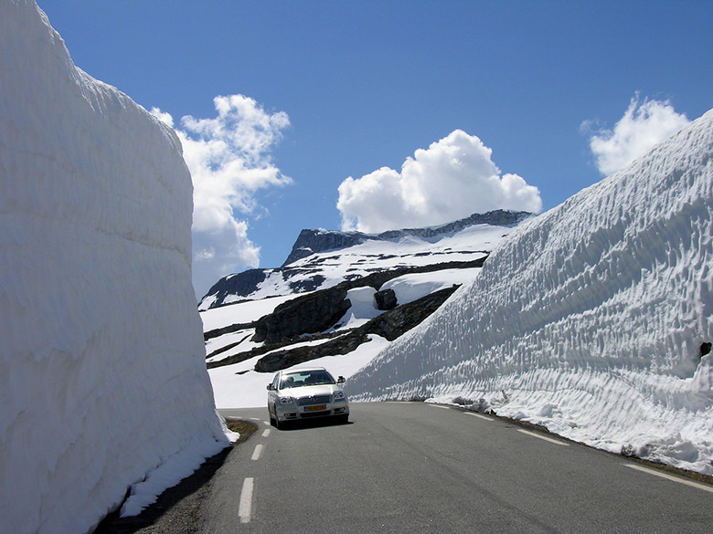 The Aurlandsfjellet snow road in Norway