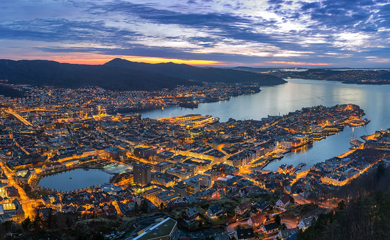 Evening panorama of Bergen, Norway