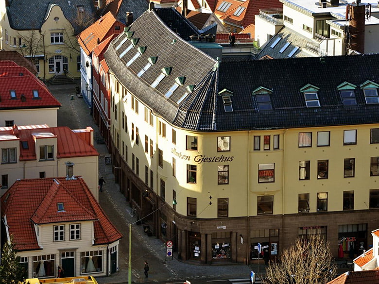 Aerial photo of the Marken Guesthouse in Bergen