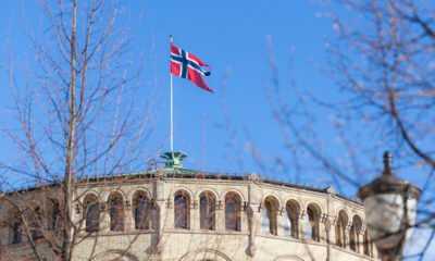 Norwegian flag on Stortinget in Oslo