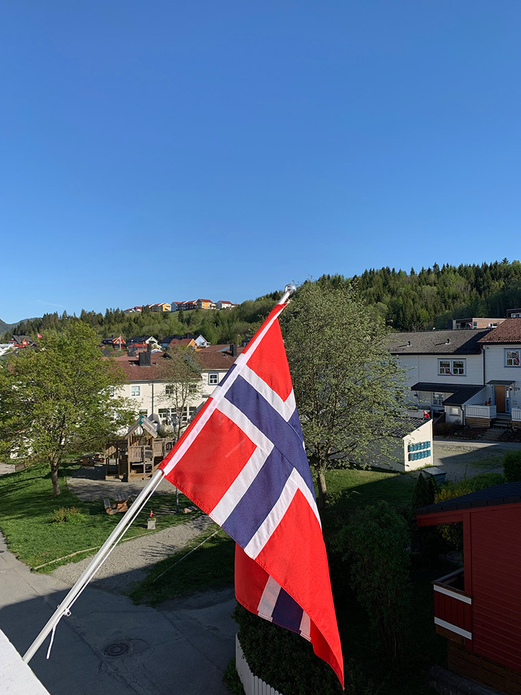 Norwegian flag on balcony