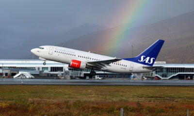 SAS airplane with rainbow