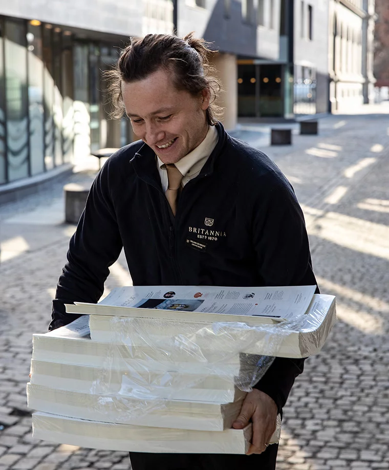 Wil with the Britannia's newspapers