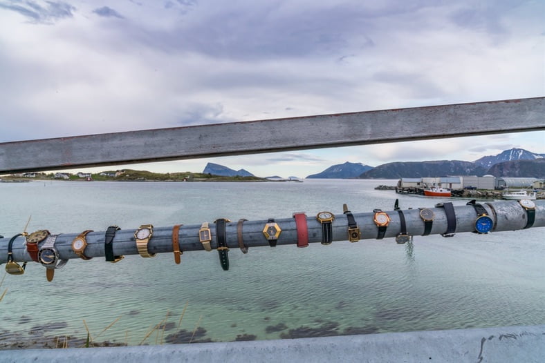 The bridge to Sommarøy covered in watches