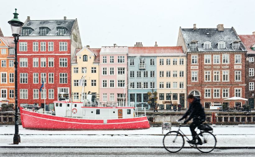 Copenhagen cyclist in the snow in Denmark