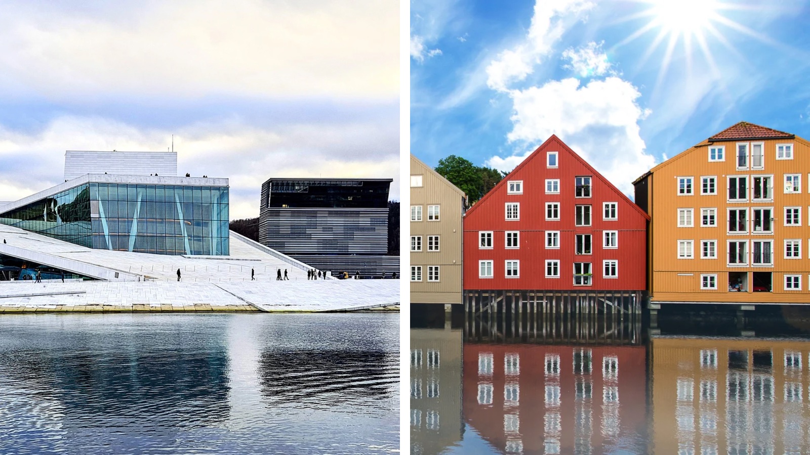 Iconic images of Oslo and Trondheim.