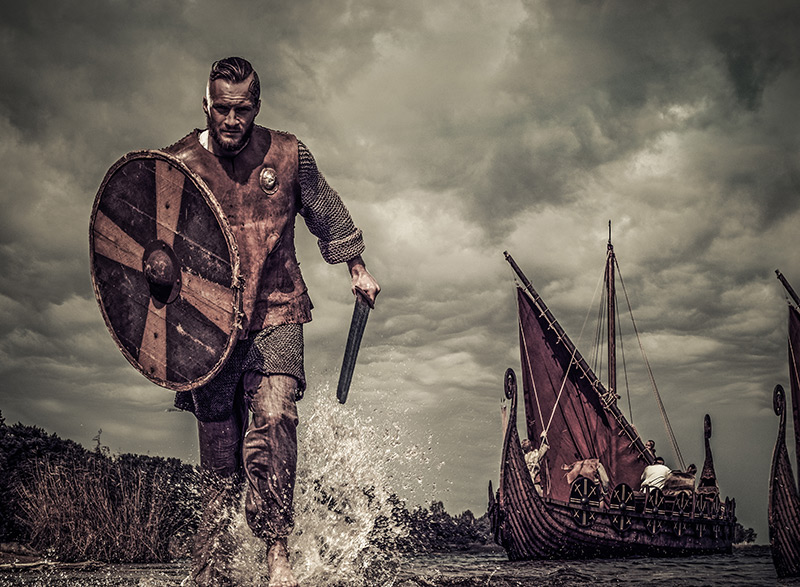 Viking warriors in the water