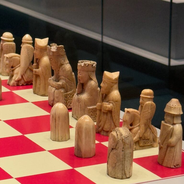 Lewis chess pieces on display at the British Museum. Photo: David Nikel.
