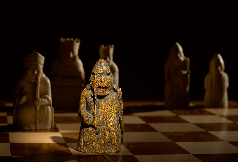 The Lewis chessmen on chess board