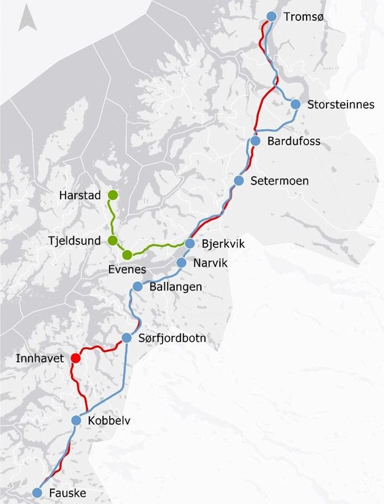 Route map for northern Norway railway