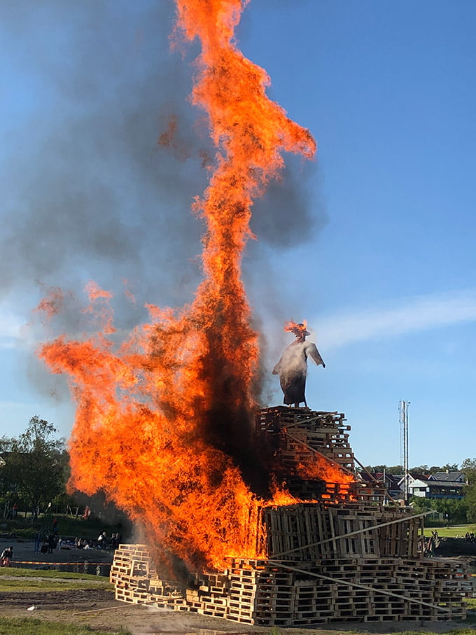 The St. Hans bonfire set alight