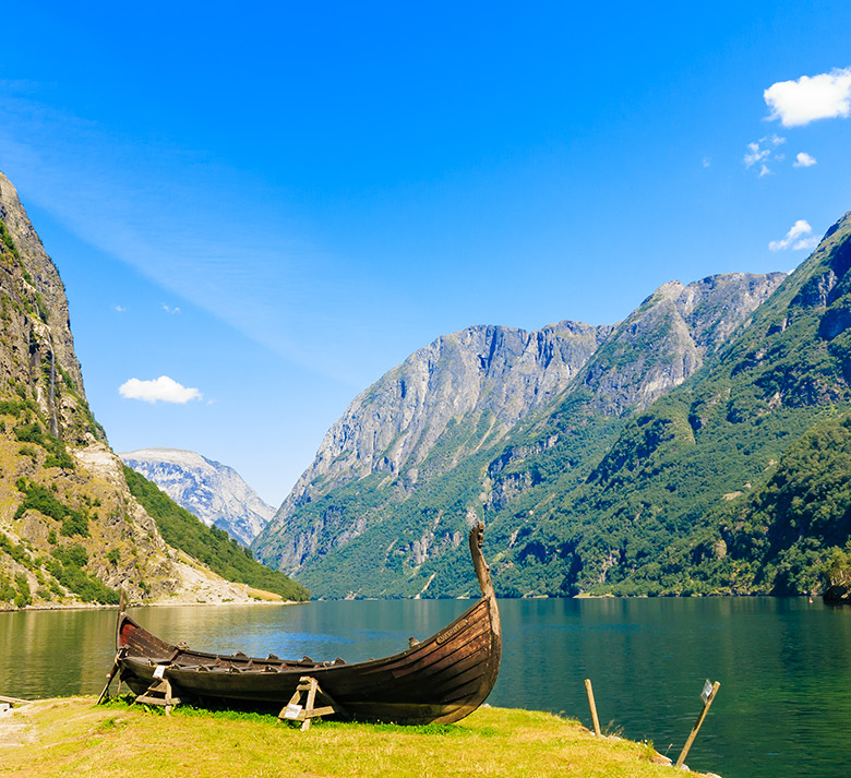 Viking boat on the Aurlandsfjord and Nærøyfjord