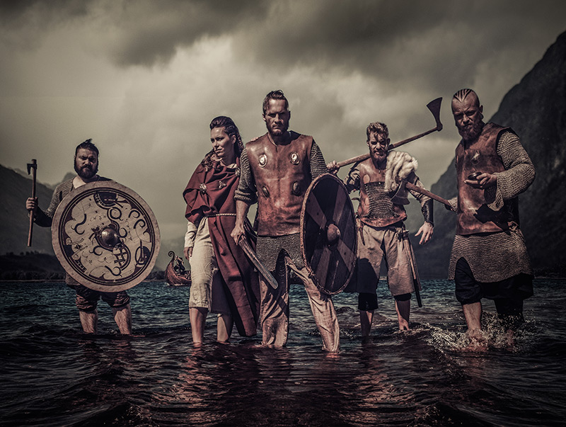 Viking raiders in the ocean