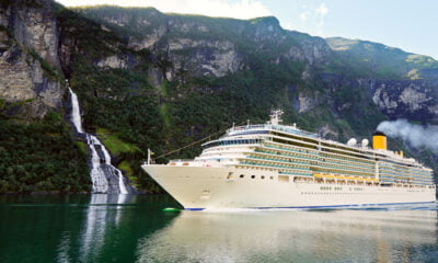 A cruise ship in a Norwegian fjord