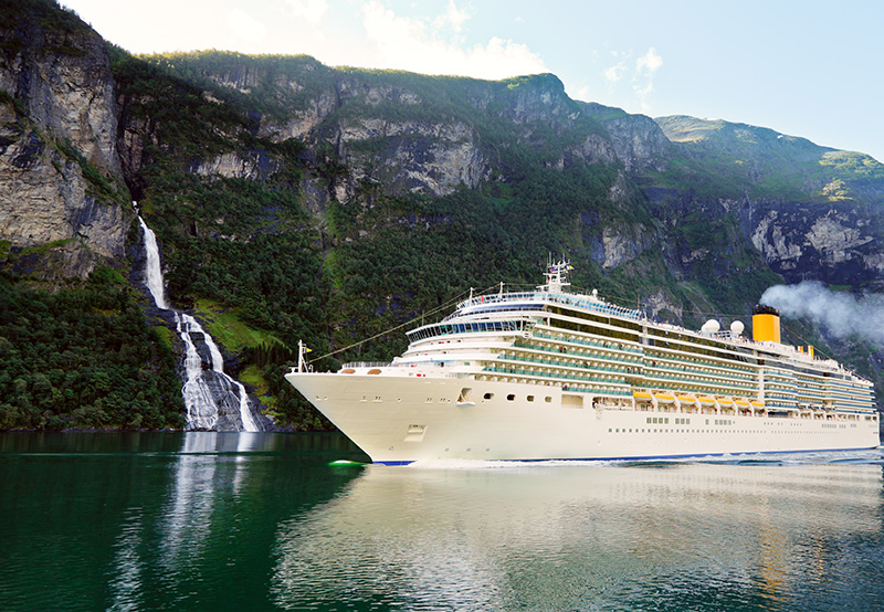 A cruise ship in a Norwegian fjord