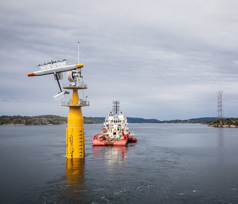 Flying wind turbine being towed out to sea