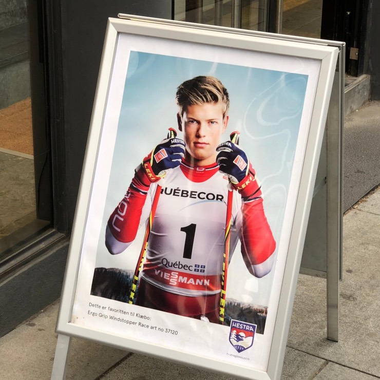 The Norwegian skier Johannes Høsflot Klæbo on an advertising billboard.