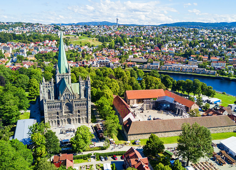 Beautiful green panorama of Trondheim, Norway