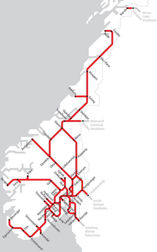 Norway train network map