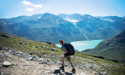 Backpacker in Norway on a hike