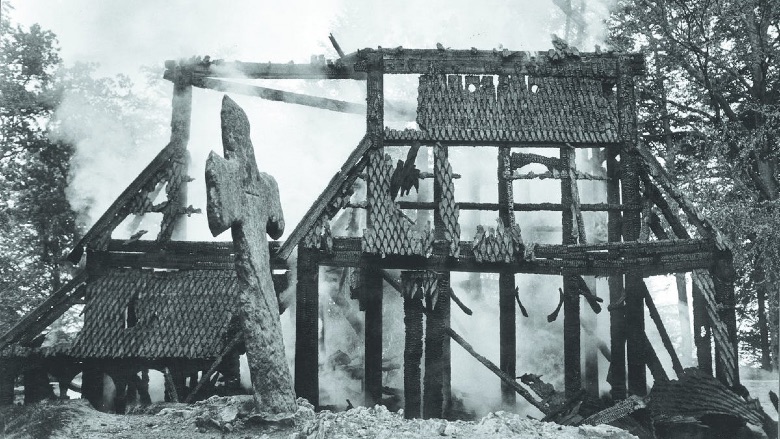 Fantoft Stave Church after a fire