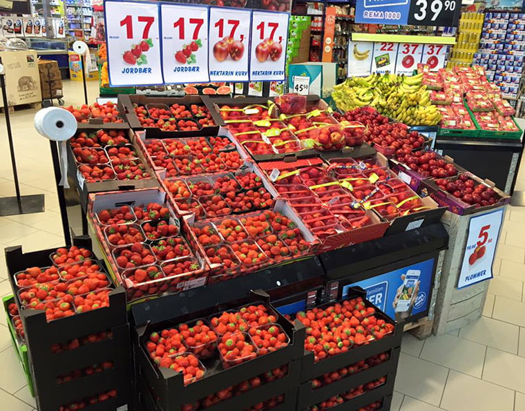 Inside a Rema 1000 supermarket in Norway