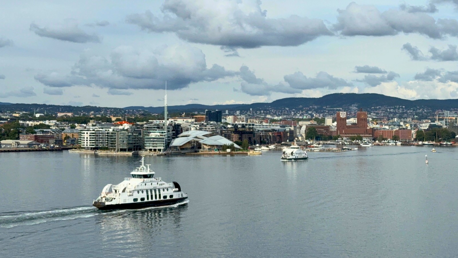 Ferry on the Oslofjord approaching Oslo. Photo: David Nikel.