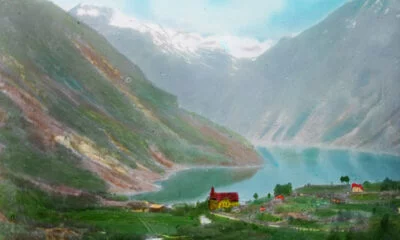 Lantern slide of Geiranger, Norway, circa 1900